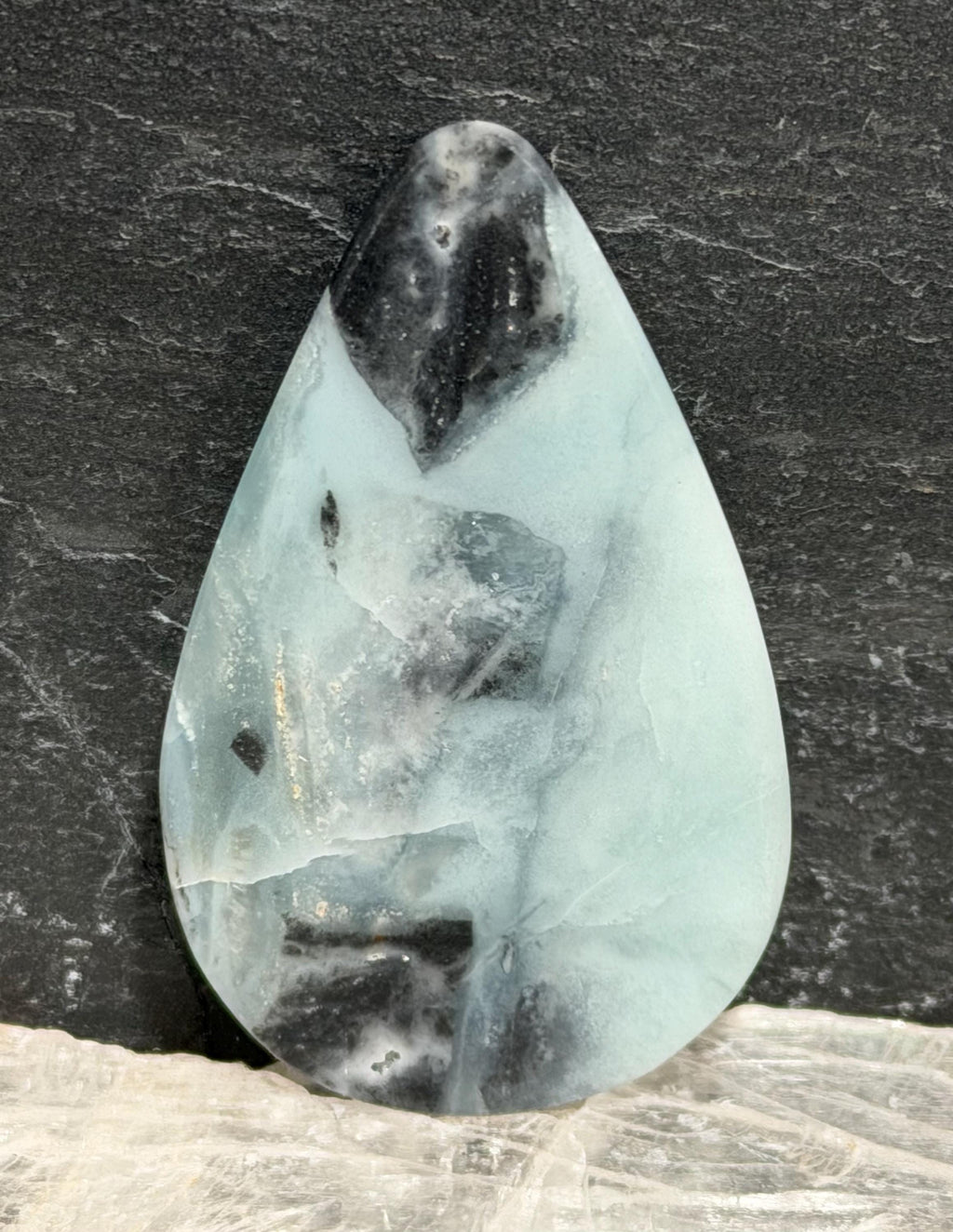 Utah Sky Stone Teardrop Cabochon, Blue Black Designer Cabochon, Hand Cut Gemstone, Jewelry Making Stone