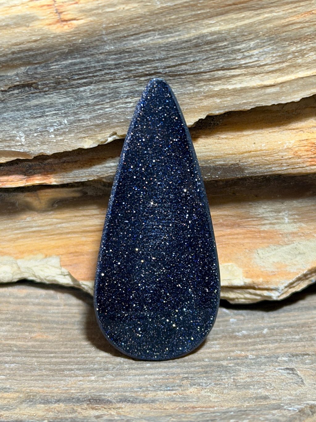 Blue Goldstone Cabochon, Sparkling Midnight Blue Teardrop, Hand Cut Jewelry Stone, Loose Cabochon