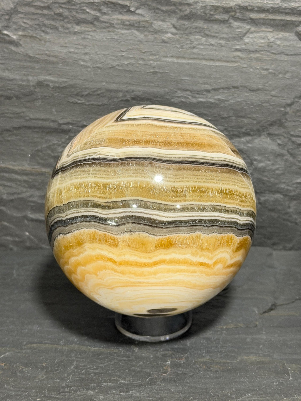 Banded Zebra Onyx Sphere with Eye, 3.3 Inch Multicolor Gemstone Display
