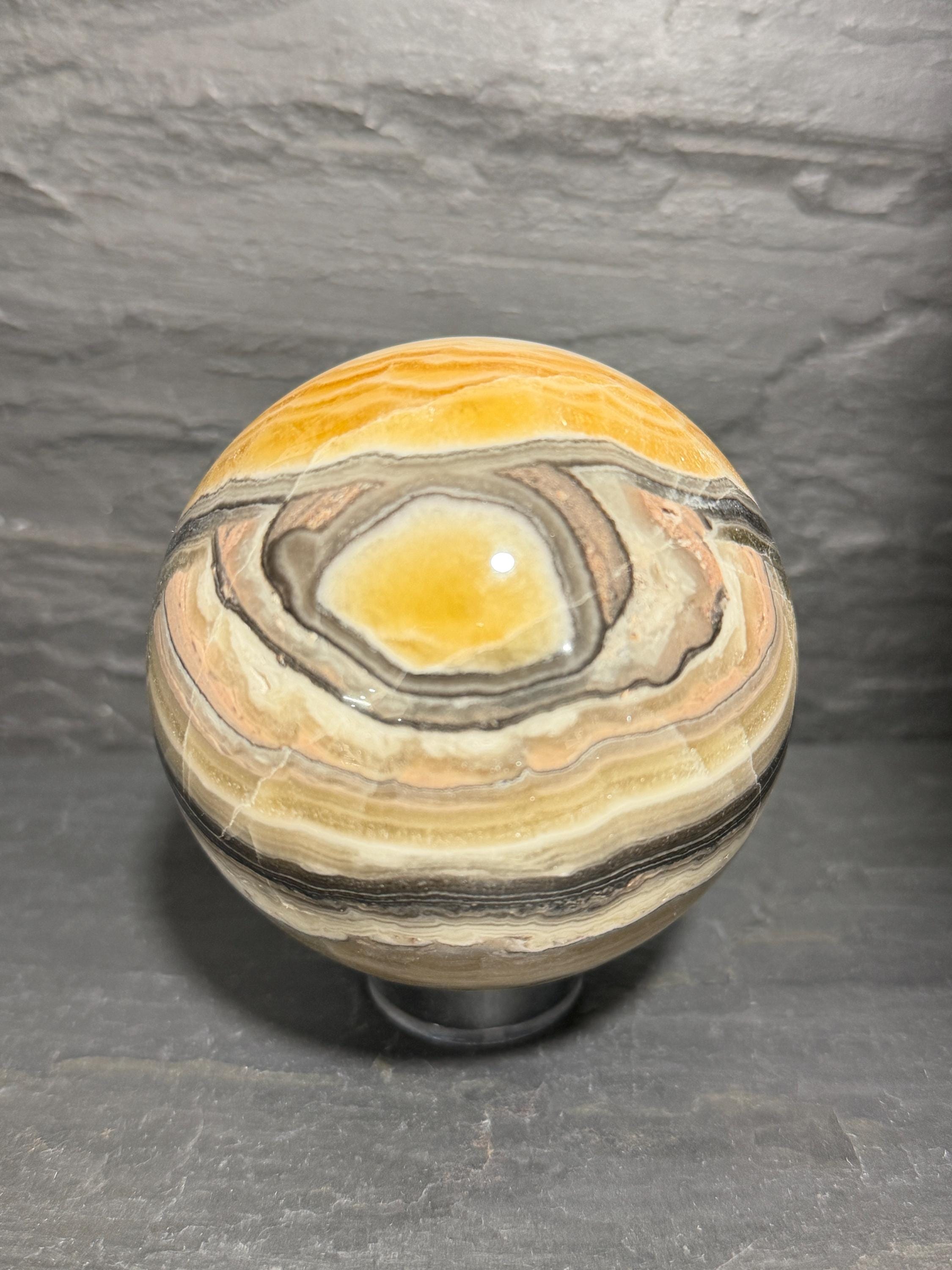 Banded Zebra Onyx Sphere with Eye, 3.3 Inch Multicolor Gemstone Display