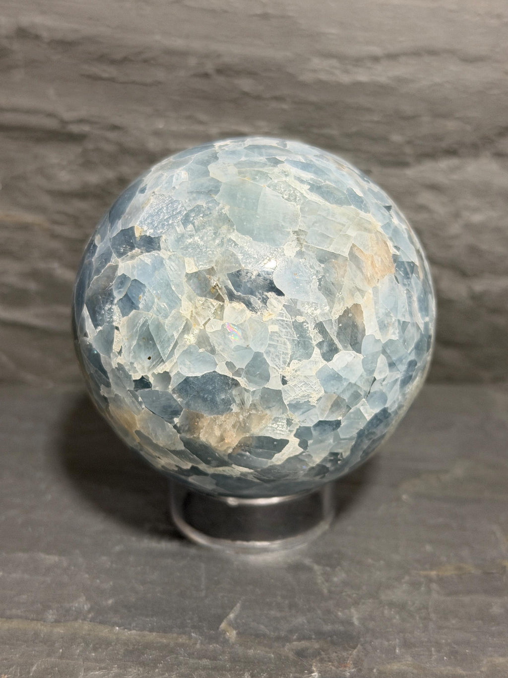 Blue Calcite large matrix 2.52” sphere—INTACT