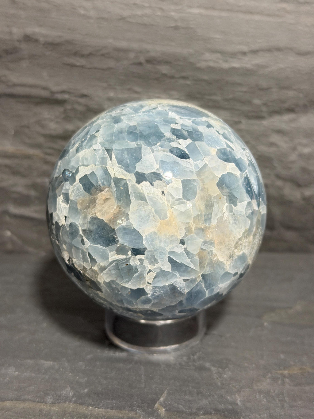 Blue Calcite large matrix 2.52” sphere—INTACT