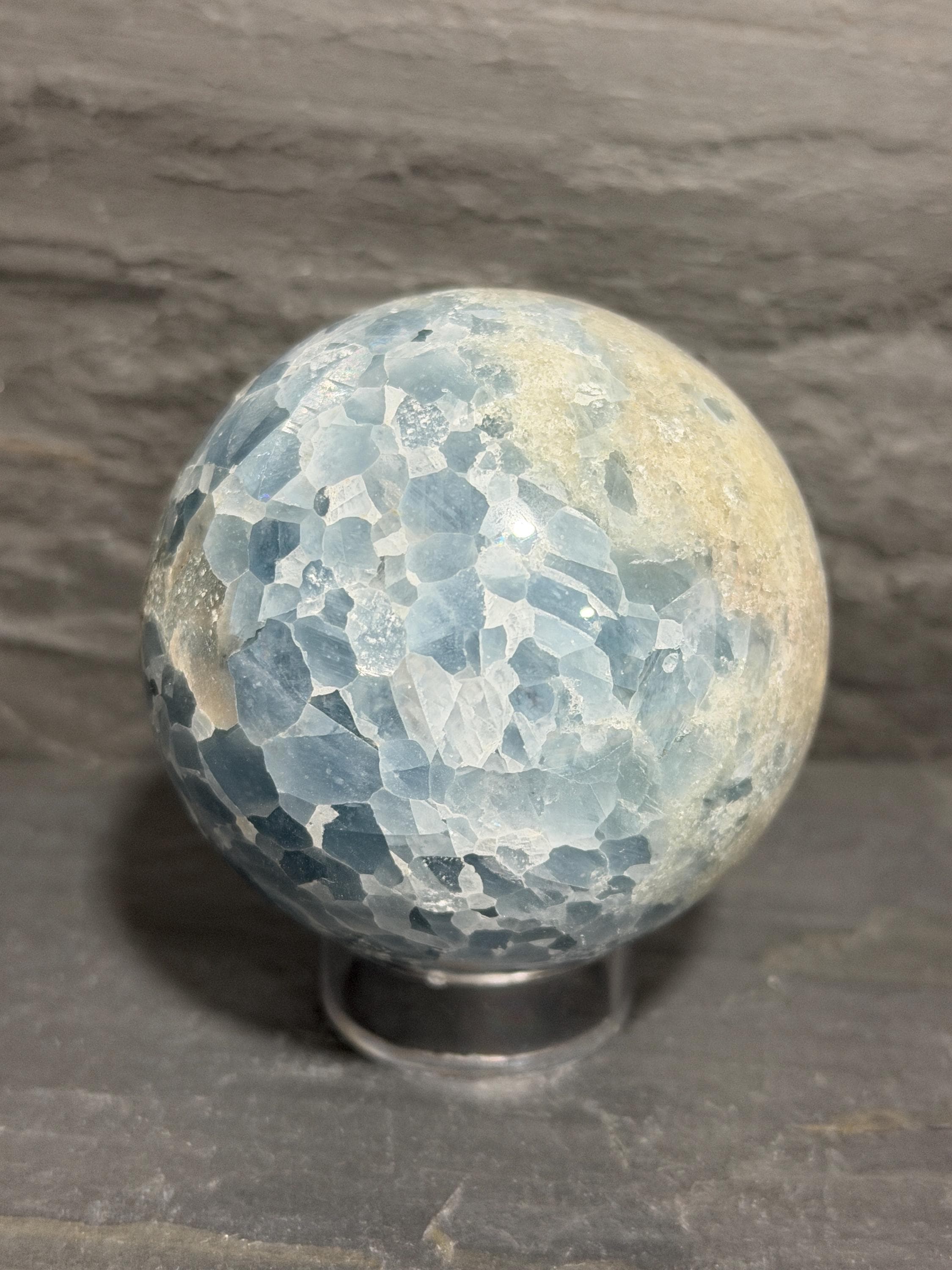Blue Calcite large matrix 2.52” sphere—INTACT