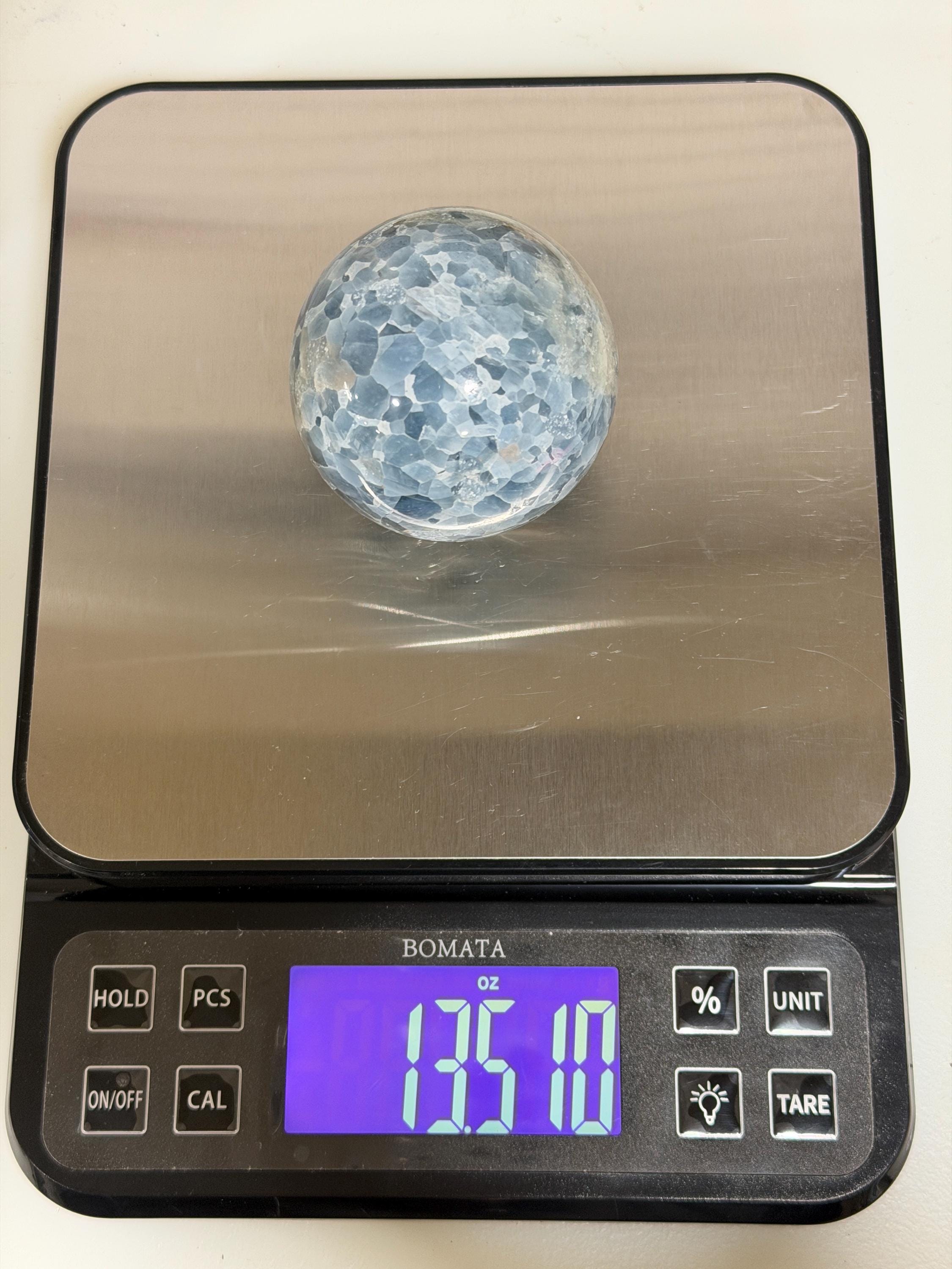 Blue Calcite large matrix 2.52” sphere—INTACT