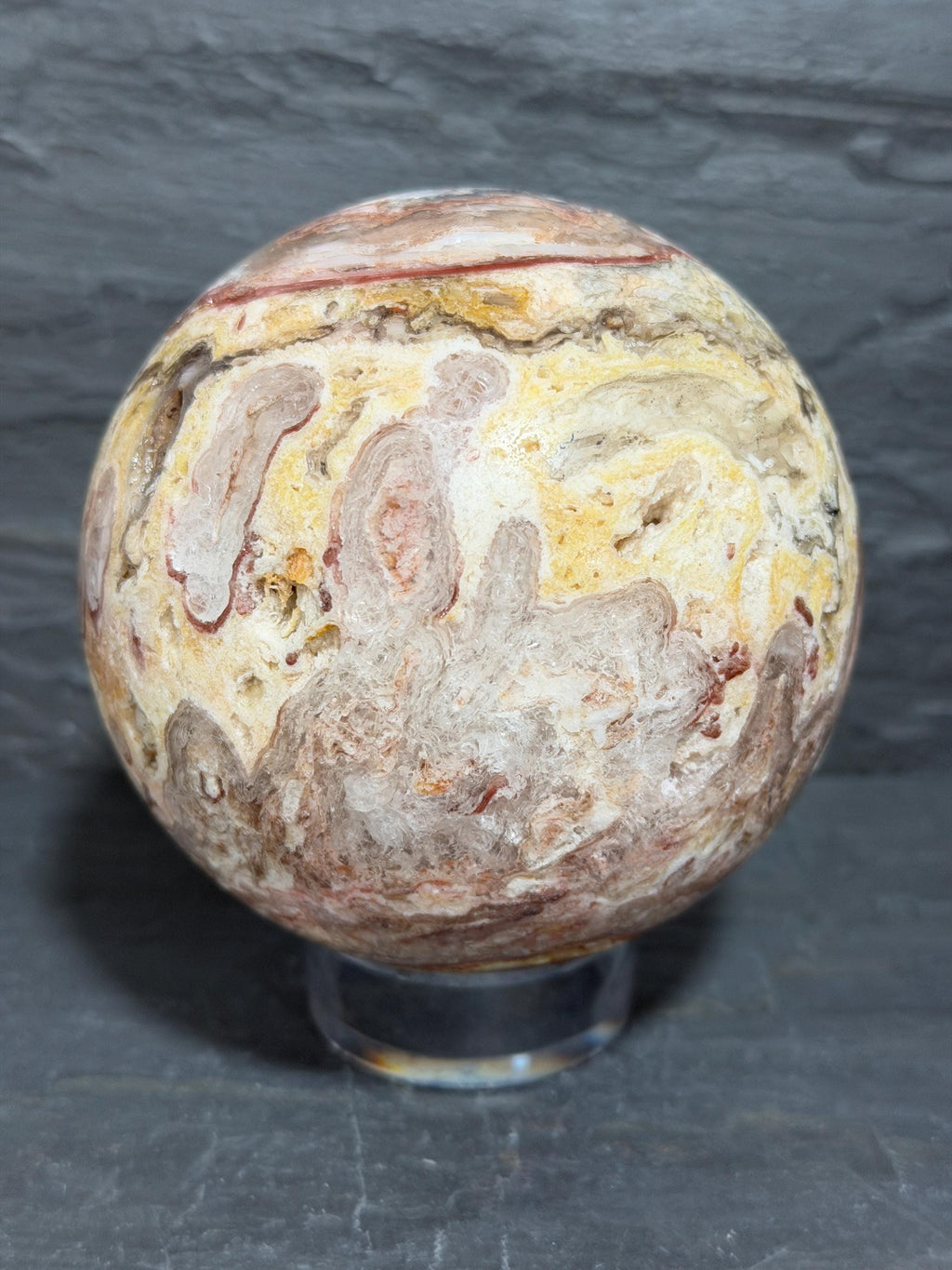 Utah Wildfire Bubble Hyalite Sphere, Druzy Agate, Rare Utah Gemstone, 3.79 Inch Crystal Sphere, Large Collector Specimen