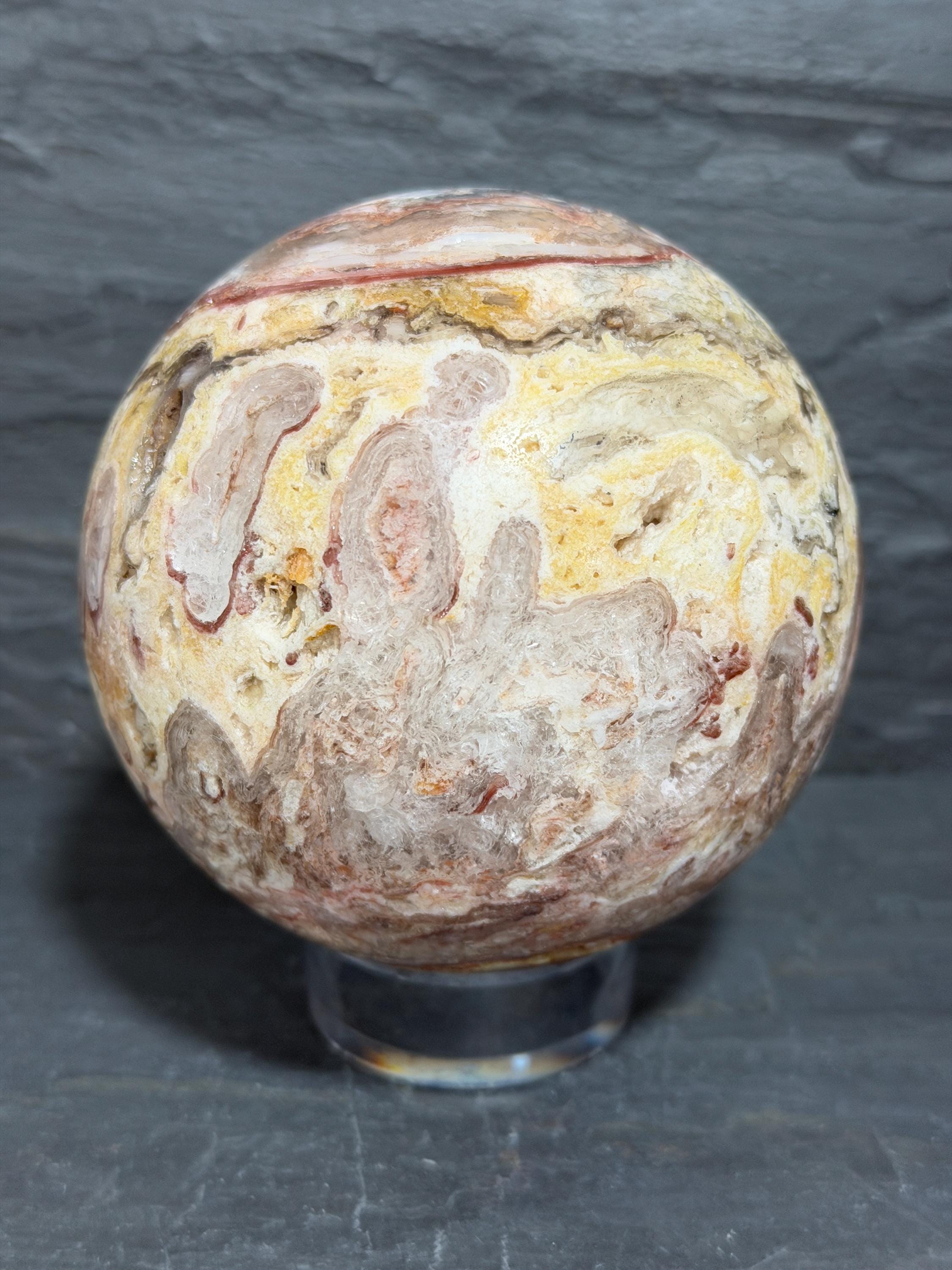 Utah Wildfire Bubble Hyalite Sphere, Druzy Agate, Rare Utah Gemstone, 3.79 Inch Crystal Sphere, Large Collector Specimen