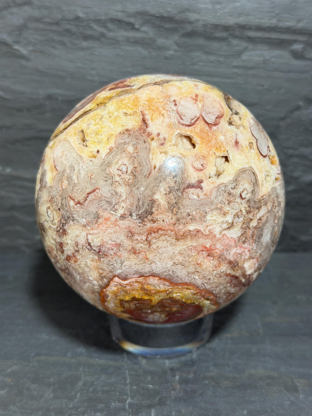 Utah Wildfire Bubble Hyalite Sphere, Druzy Agate, Rare Utah Gemstone, 3.79 Inch Crystal Sphere, Large Collector Specimen