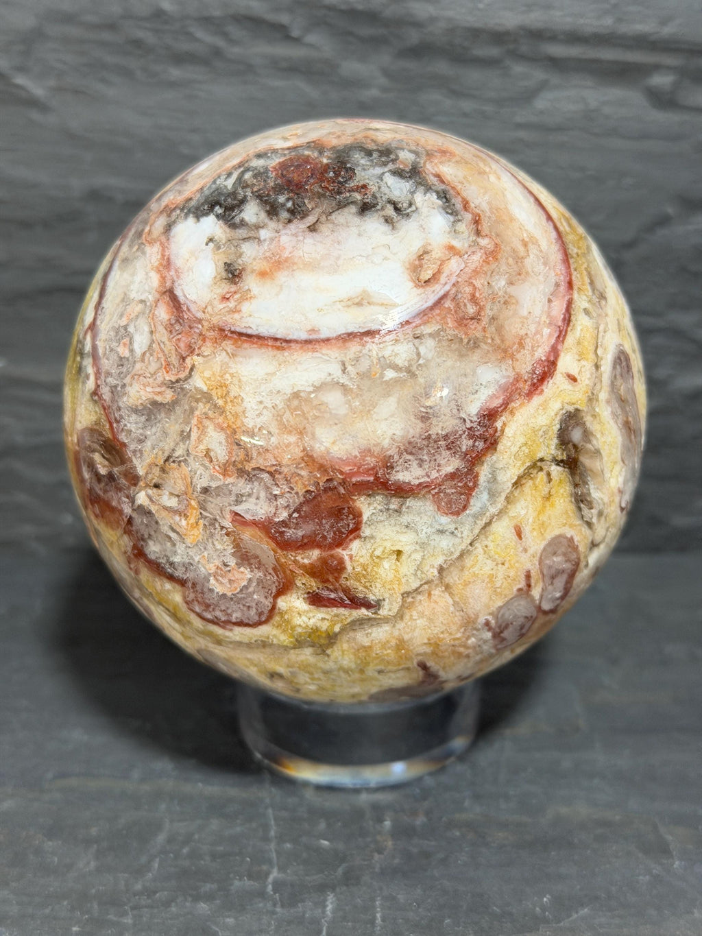 Utah Wildfire Bubble Hyalite Sphere, Druzy Agate, Rare Utah Gemstone, 3.79 Inch Crystal Sphere, Large Collector Specimen