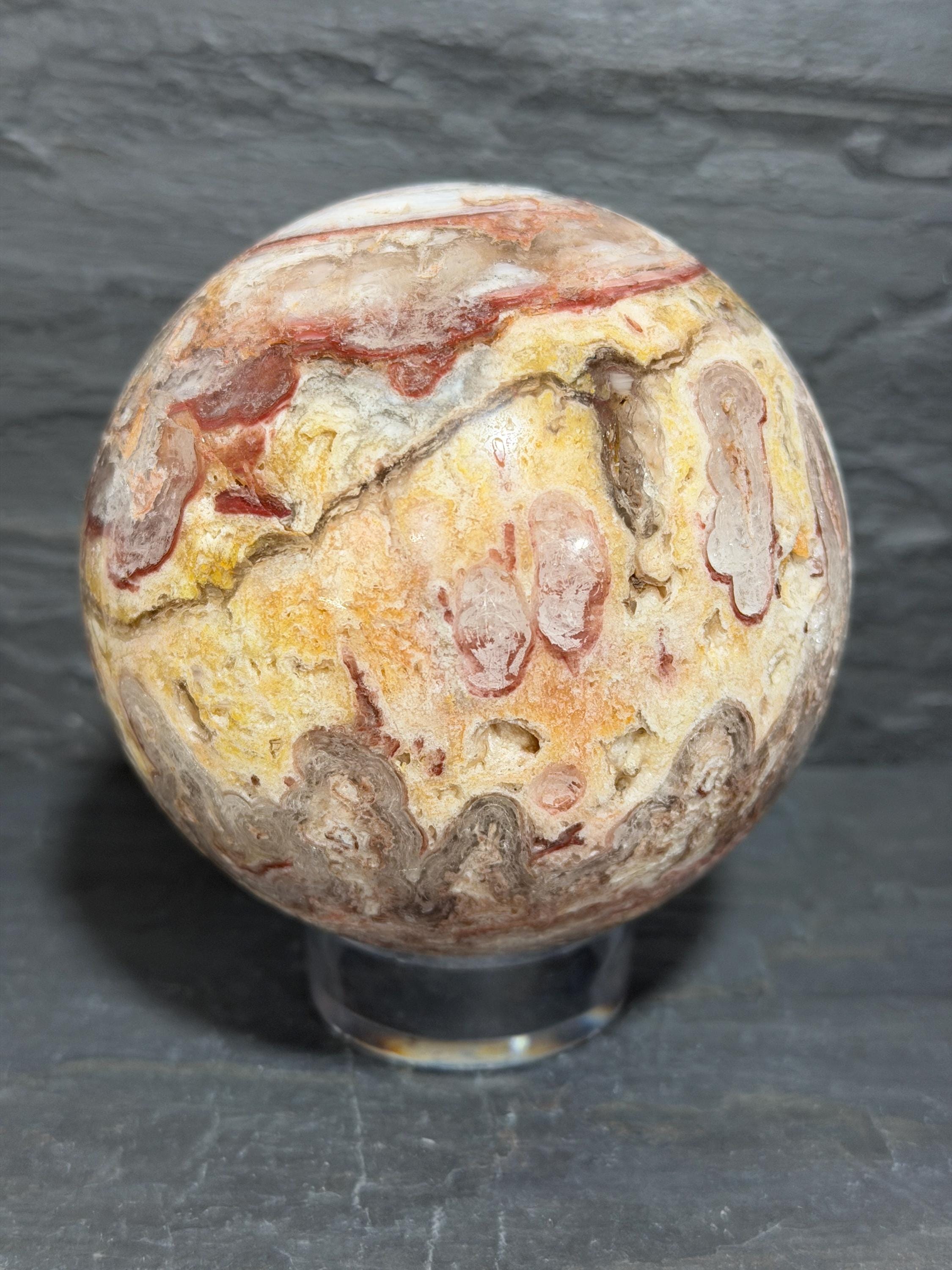 Utah Wildfire Bubble Hyalite Sphere, Druzy Agate, Rare Utah Gemstone, 3.79 Inch Crystal Sphere, Large Collector Specimen