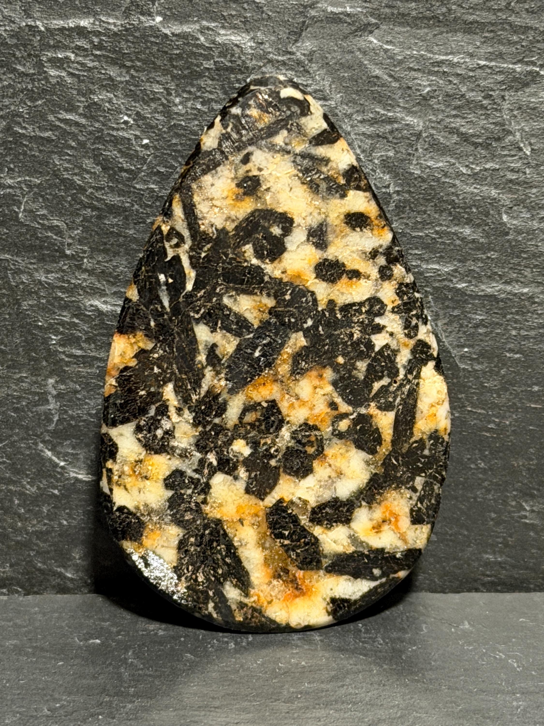 Black Tourmaline in Quartz & Feldspar Cabochon, Large Teardrop Cab, Natural Stone Cabochon, 2.04 inches