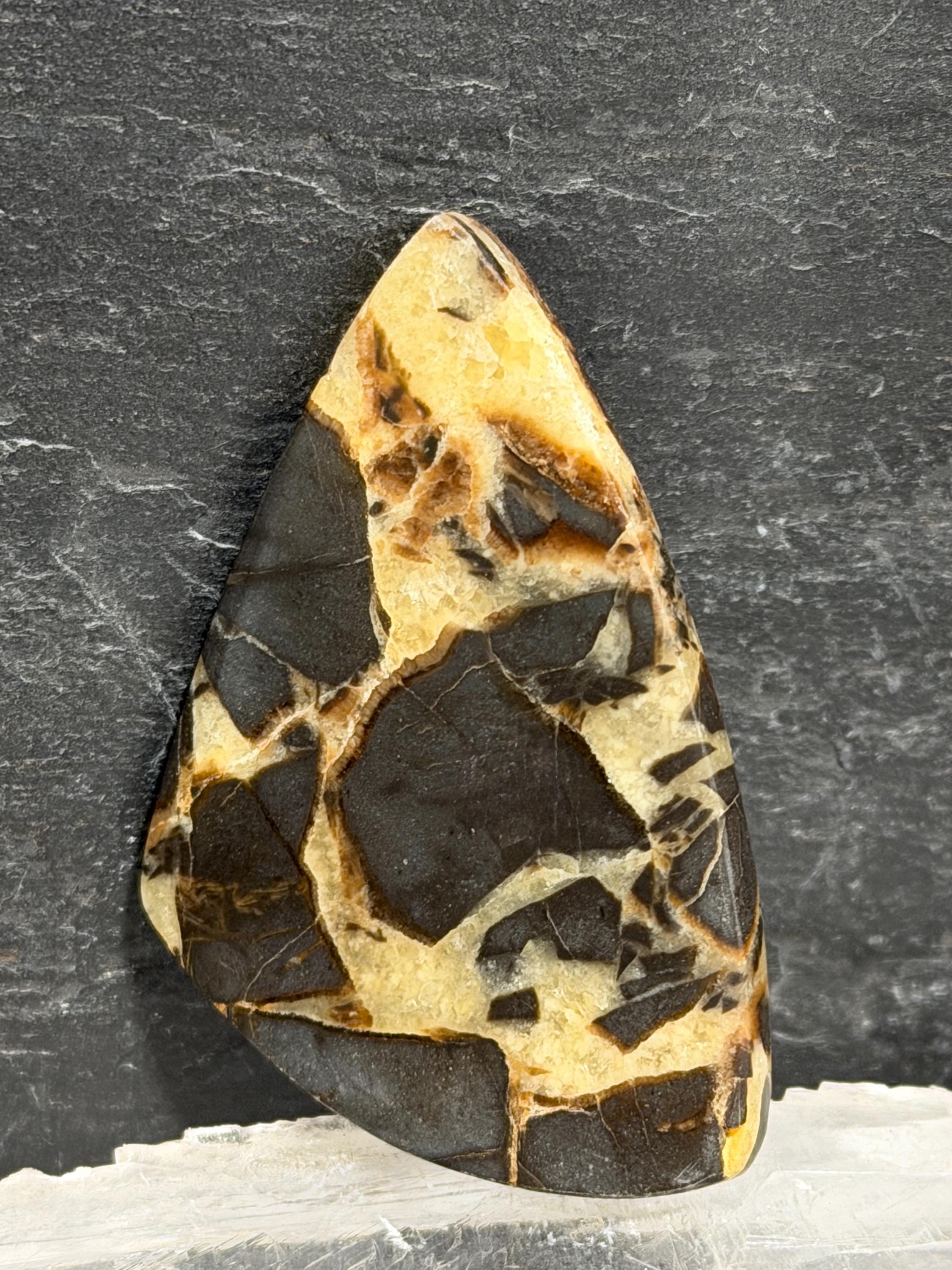 Utah Septarian Cabochon, Large Freeform Gemstone, Golden Calcite & Dark Septarian, Hand Cut Lapidary Cab, Jewelry Making Stone