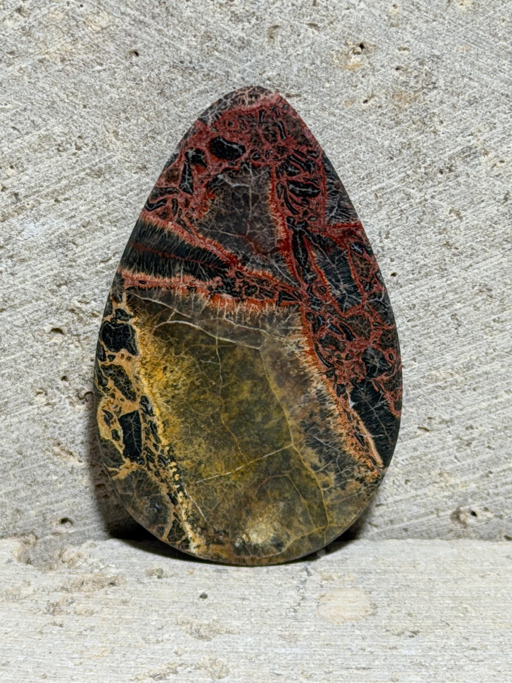 Galaxy Rhyolite Cabochon, Red Gold Black Matrix, Teardrop Gemstone, Designer Cabochon, Lapidary Stone