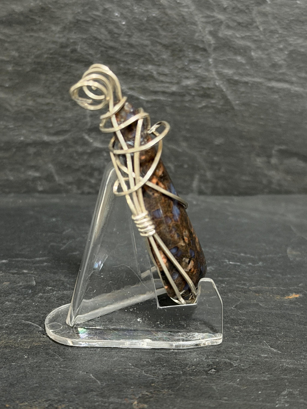 Llanite Pendant Necklace, Argentium Silver Wire, Sterling Chain