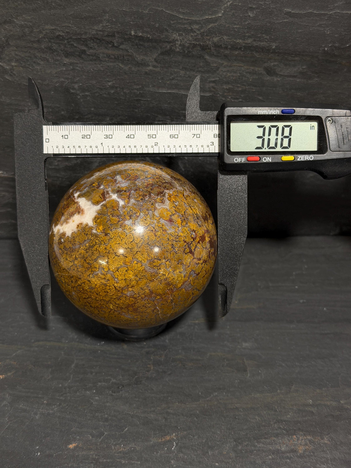 Maury Mountain Moss Agate Sphere, Oregon Moss Agate, Golden Ochre Plume Agate, 3.08 Inch Polished Stone Sphere