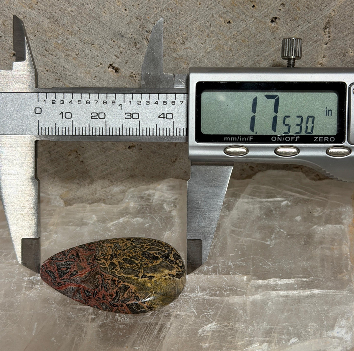 Galaxy Rhyolite Cabochon, Red Gold Black Matrix, Teardrop Gemstone, Designer Cabochon, Lapidary Stone