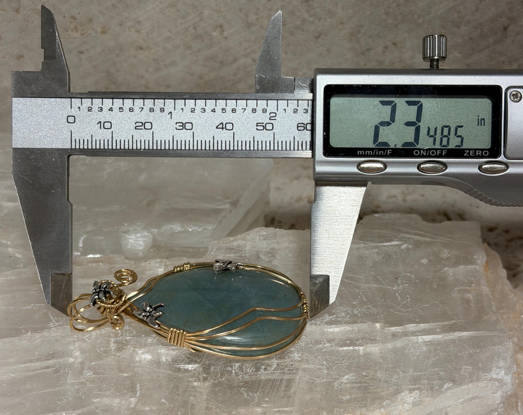 Aquamarine Pendant, Wire Wrapped in 14/20 Yellow Gold, Whimsical Jewelry, Silver Dragonflies