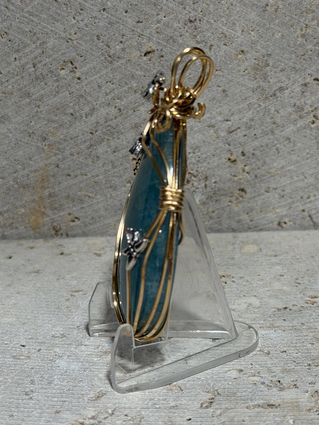 Aquamarine Pendant, Wire Wrapped in 14/20 Yellow Gold, Whimsical Jewelry, Silver Dragonflies