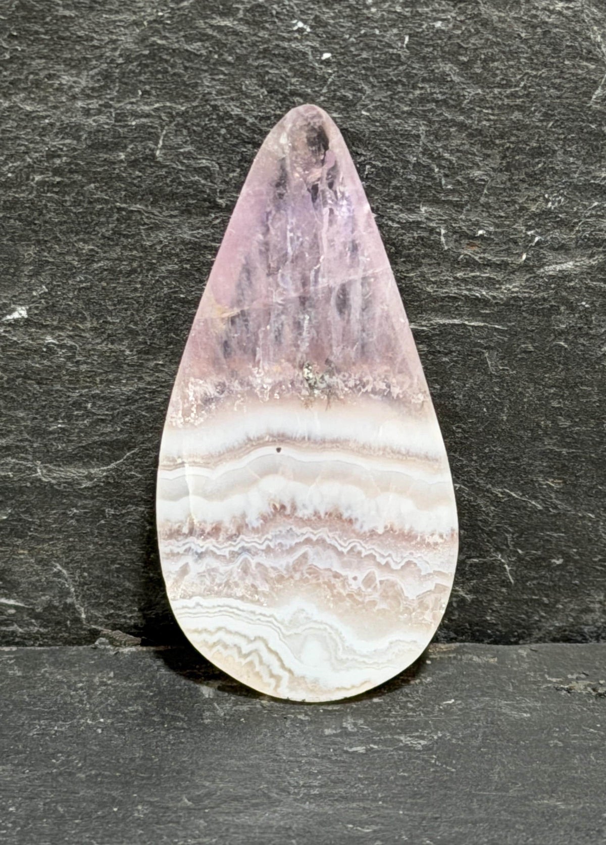 Sowbelly Agate Cabochon, Lavender Pink and White Lace Agate, Freeform Teardrop, Collector Gemstone
