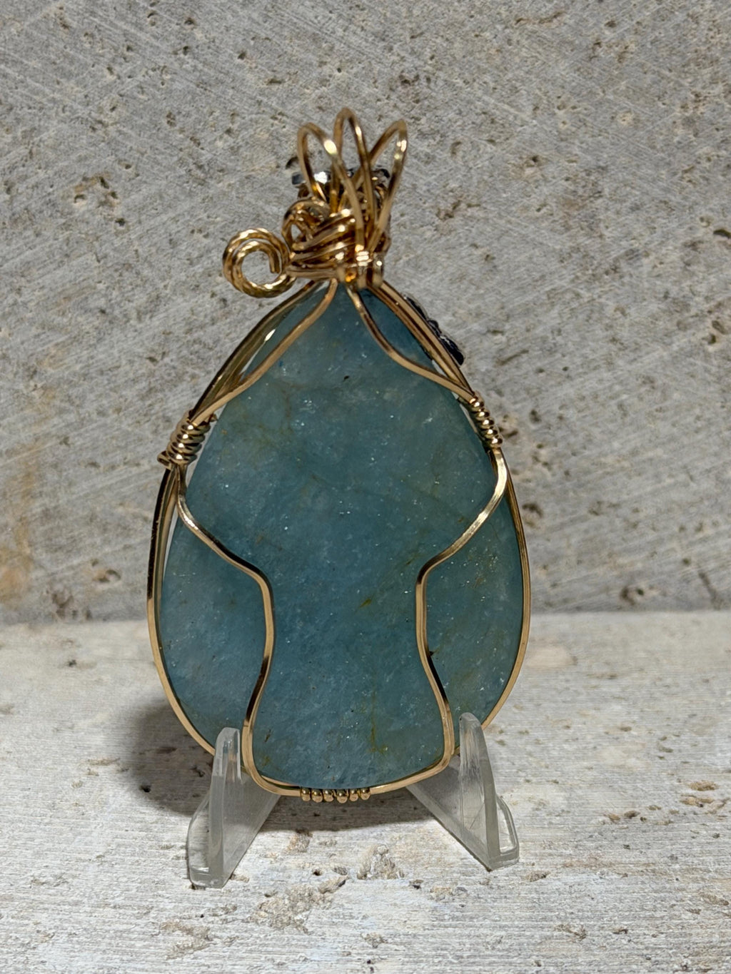 Aquamarine Pendant, Wire Wrapped in 14/20 Yellow Gold, Whimsical Jewelry, Silver Dragonflies