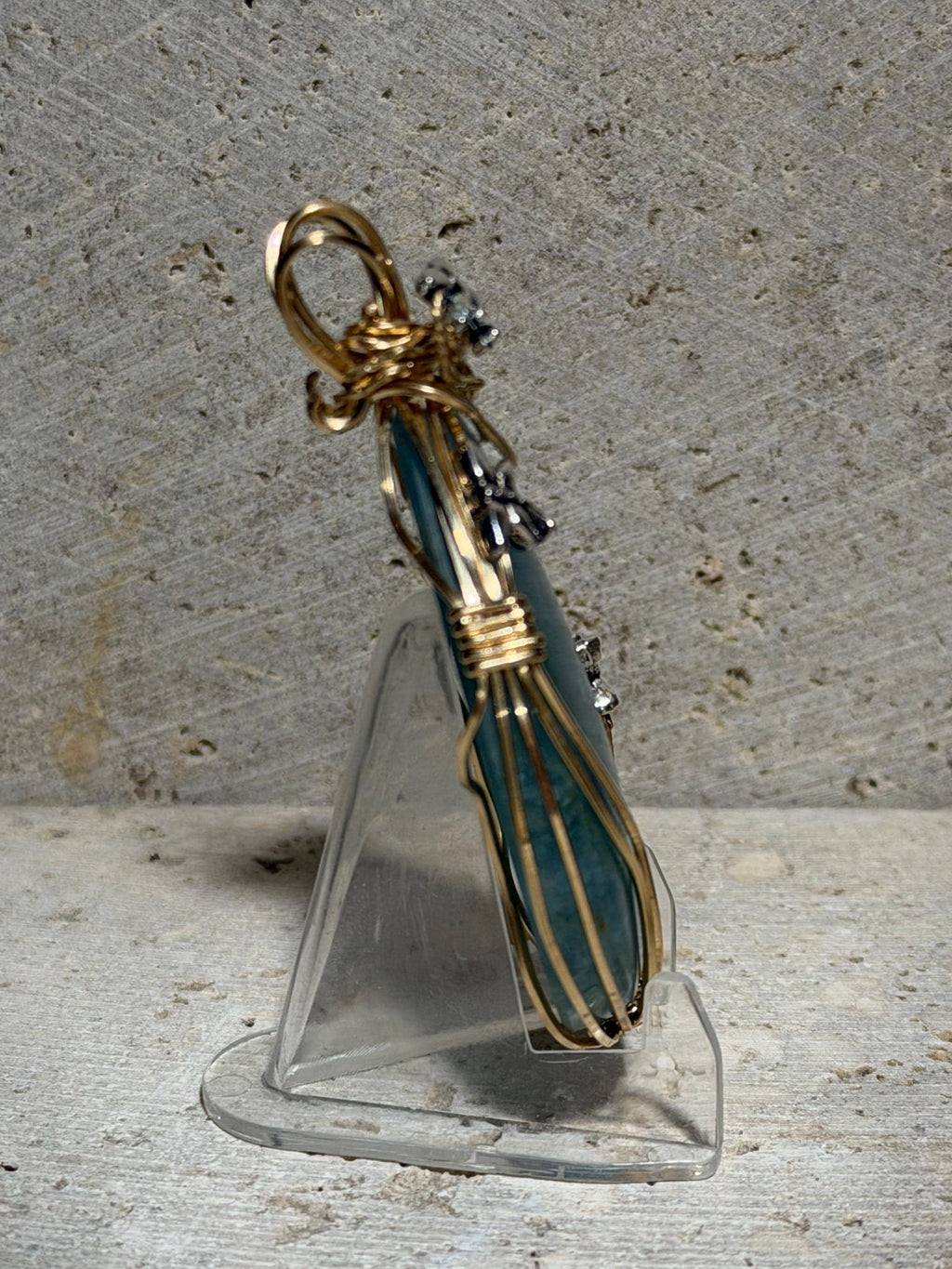 Aquamarine Pendant, Wire Wrapped in 14/20 Yellow Gold, Whimsical Jewelry, Silver Dragonflies