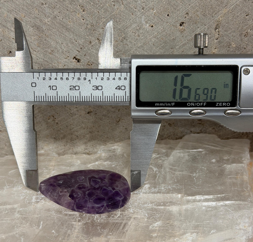 Mosaic Amethyst Cabochon, Natural Purple Amethyst, Geometric Crystal Formation, Pear Shape, Collector Gemstone