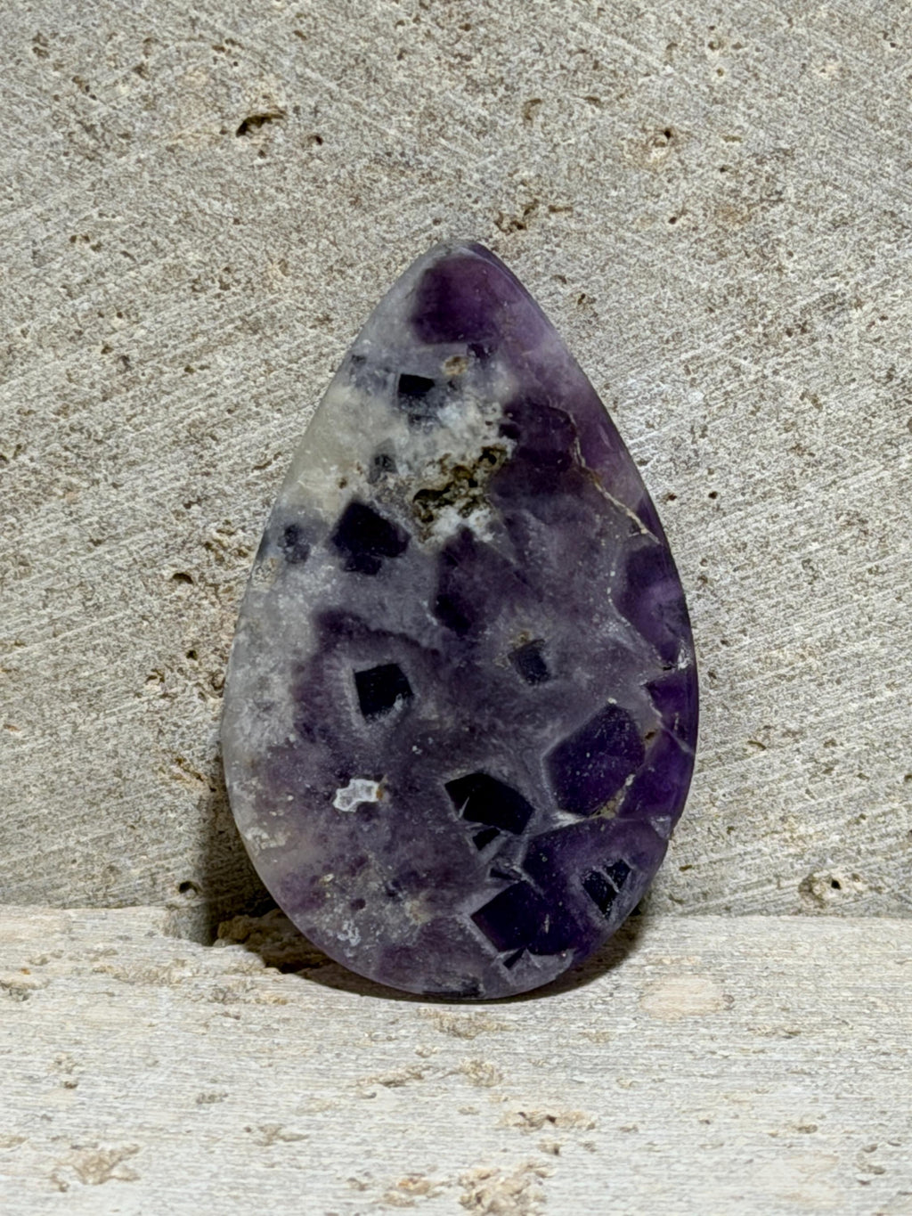 Mosaic Amethyst Cabochon, Natural Purple Amethyst, Geometric Crystal Formation, Pear Shape, Collector Gemstone