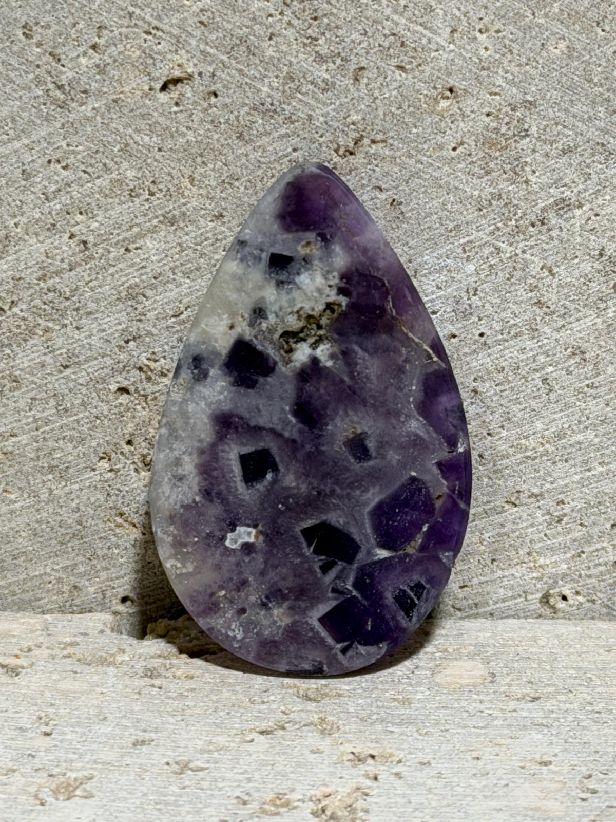 Mosaic Amethyst Cabochon, Natural Purple Amethyst, Geometric Crystal Formation, Pear Shape, Collector Gemstone