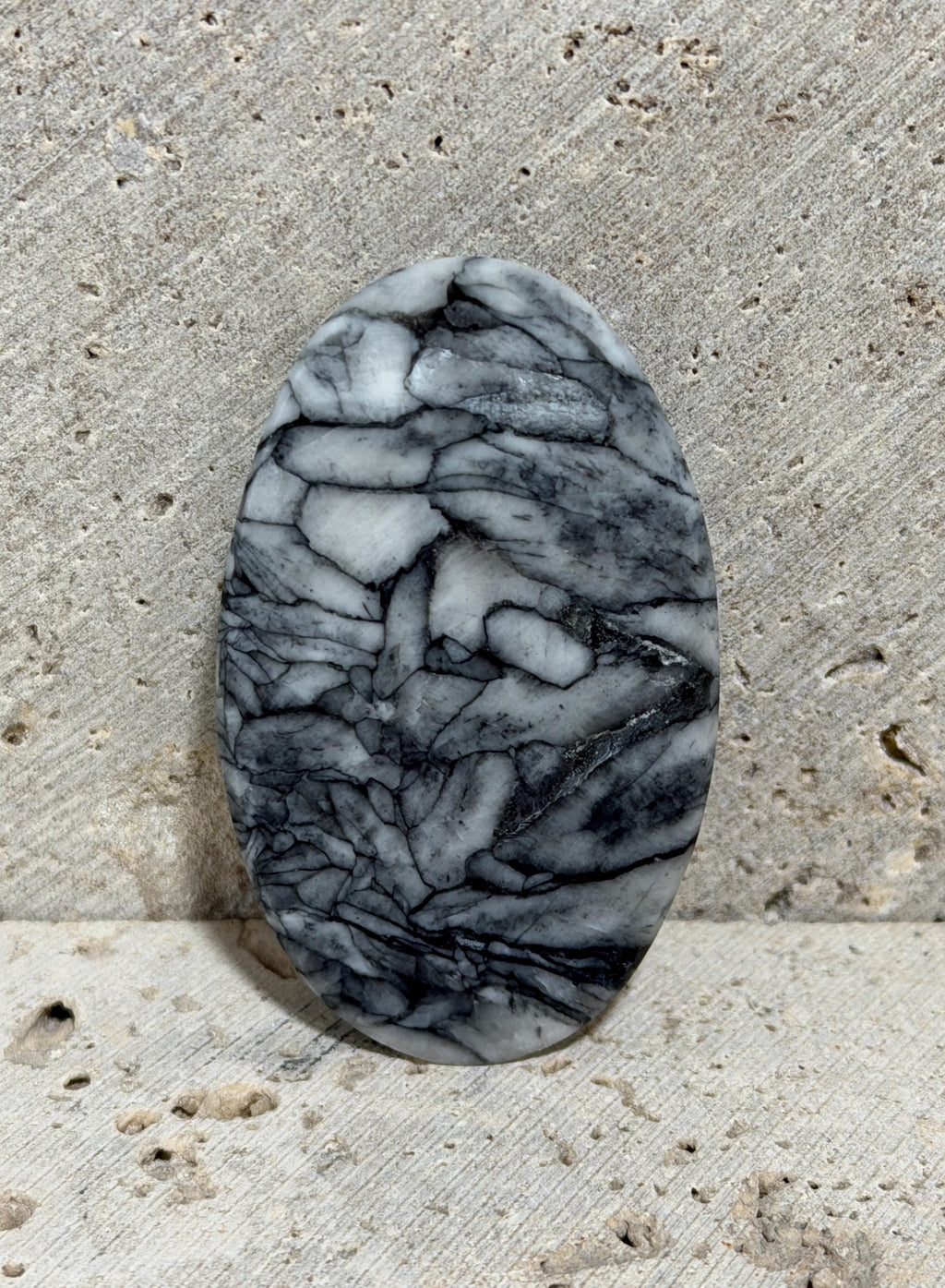 Austrian Pinolith Cabochon, Natural Black and White Pinolite, Hand Cut Oval Designer Gemstone, Jewelry Making
