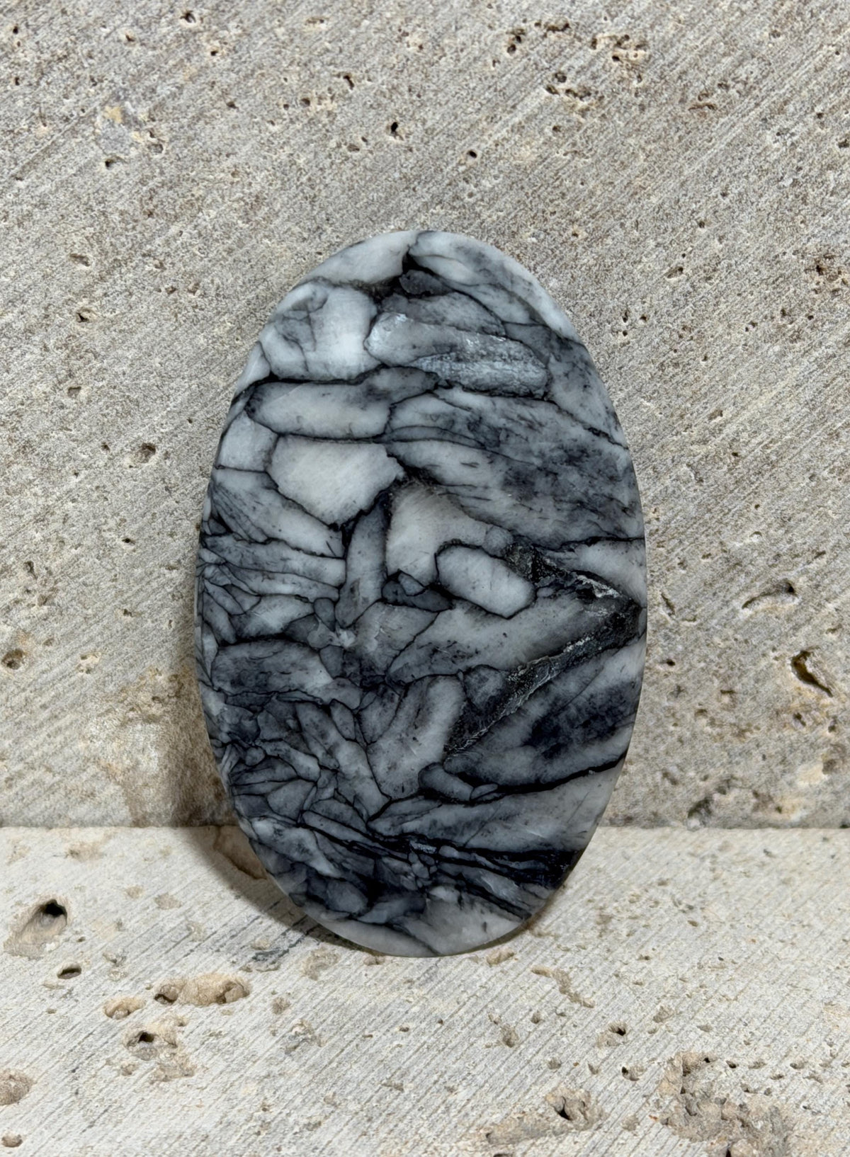 Austrian Pinolith Cabochon, Natural Black and White Pinolite, Hand Cut Oval Designer Gemstone, Jewelry Making