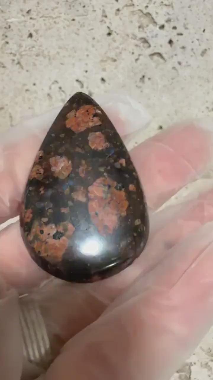 Llanite Rhyolite Teardrop Cabochon, Blue Quartz Jewelry Stone, Large Wire Wrapping Cab, Hand Polished Designer Gemstone