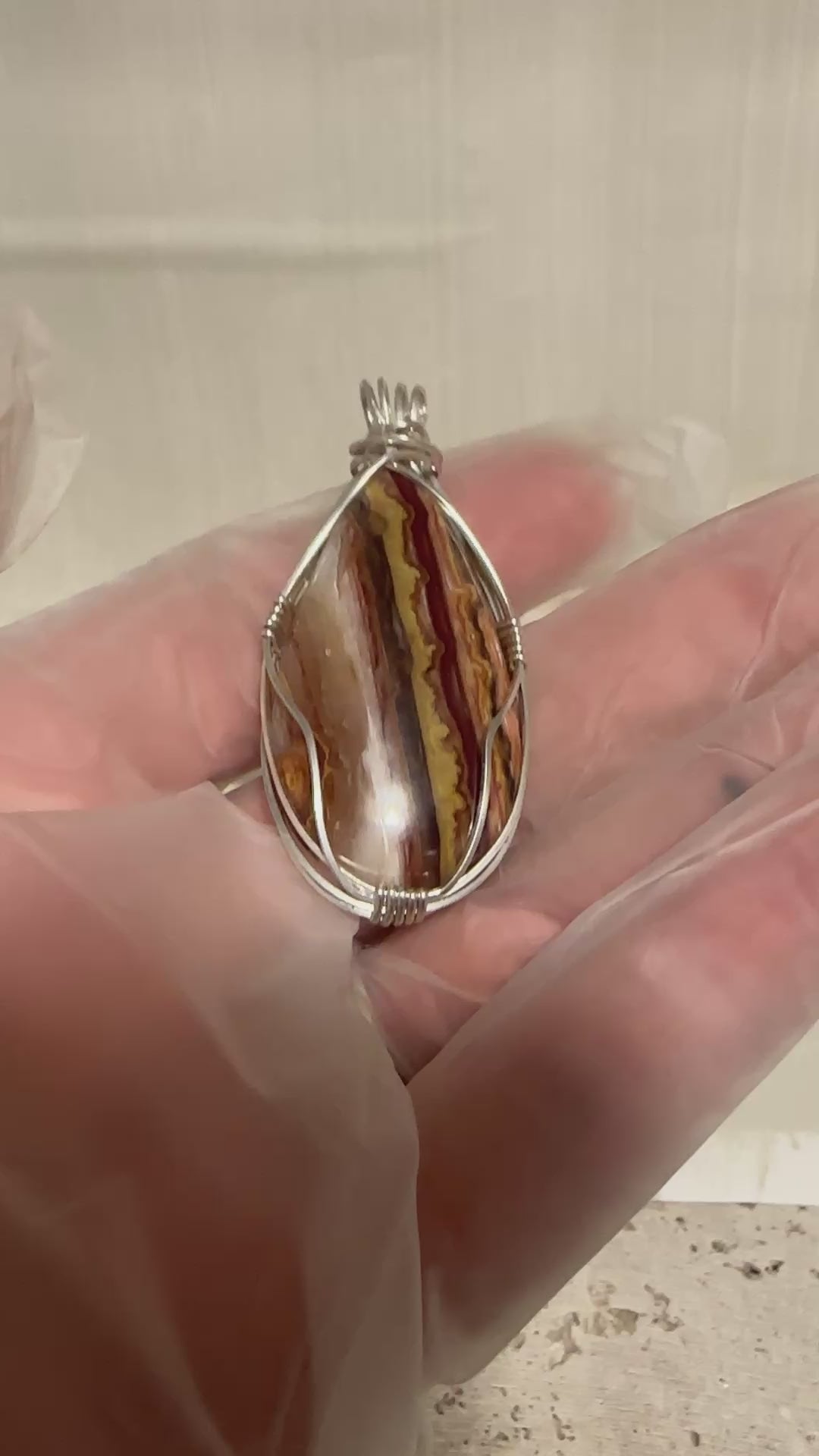 Candy & Wildfire Opal pendant-wire wrapped Hyalite in tarnish-resistant Argentium Silver