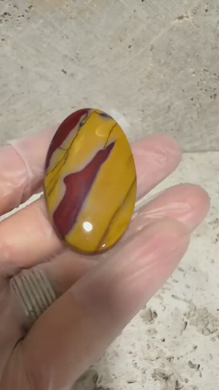 Mookaite Jasper Cabochon, Australian Mookaite, Tricolor Red Yellow Cream, Large Oval Gemstone, Hand Cut Stone