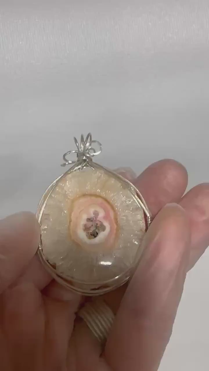 Geode Necklace, Argentium Silver Wire Wrapped stone, Italian 925 Silver Chain