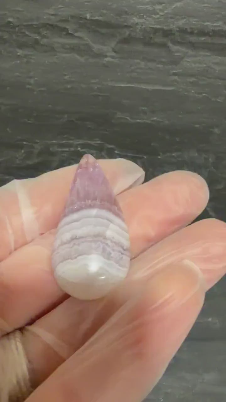 Sowbelly Agate Cabochon, Lavender Pink and White Lace Agate, Freeform Teardrop, Collector Gemstone