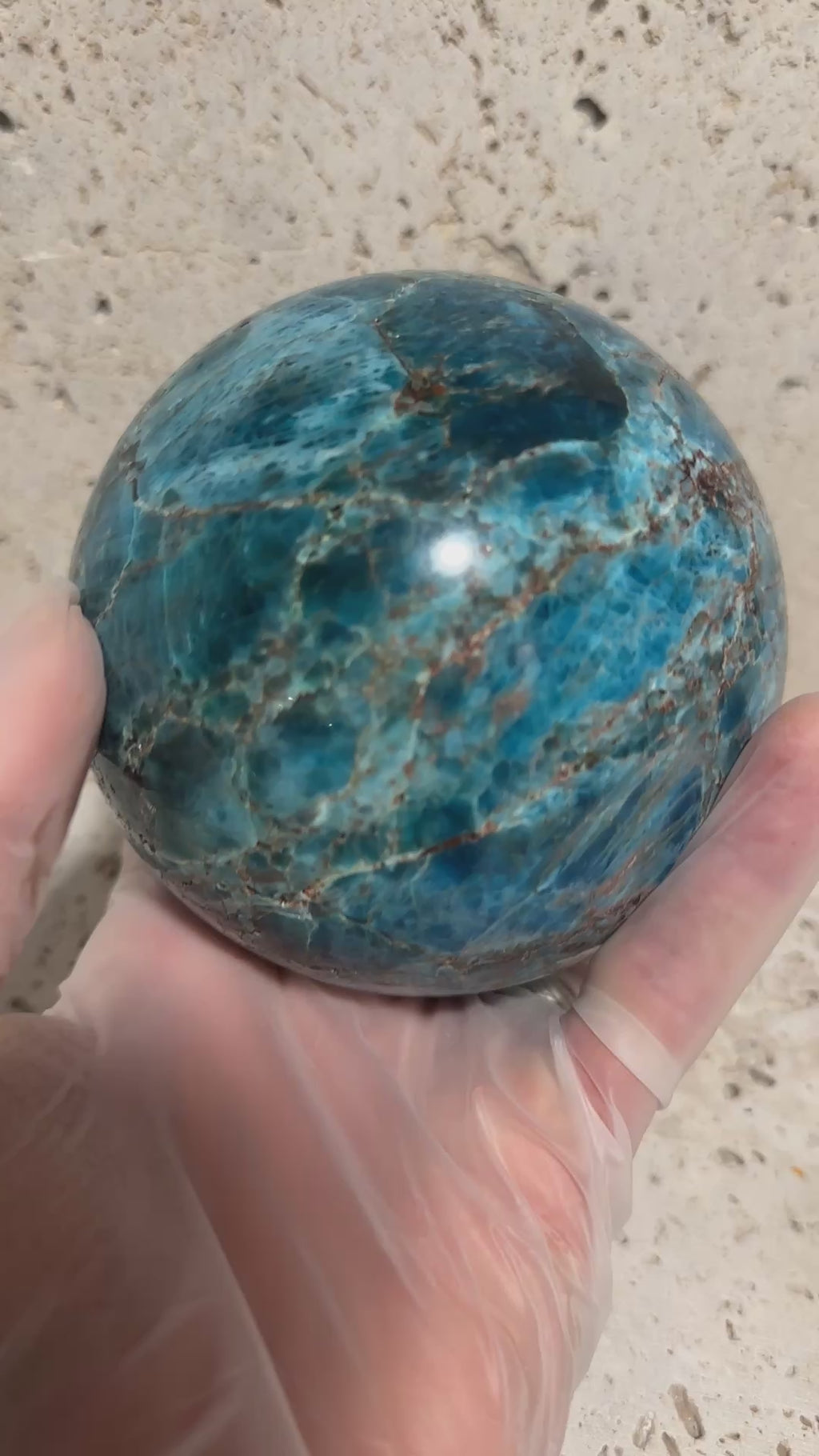 Blue Apatite Sphere-4 inch natural stone artisan made