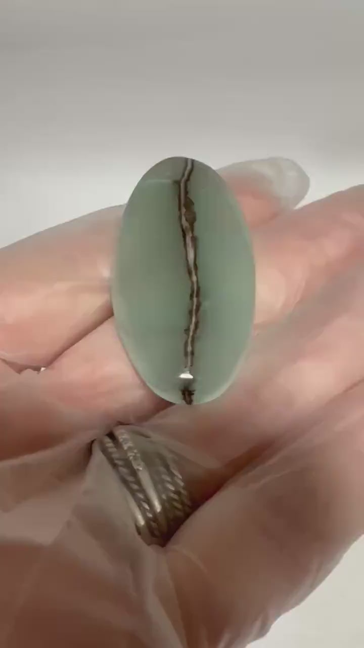Aragonite Green Banded Calcite Large Oval Cabochon, Polished Gemstone for Jewelry Making