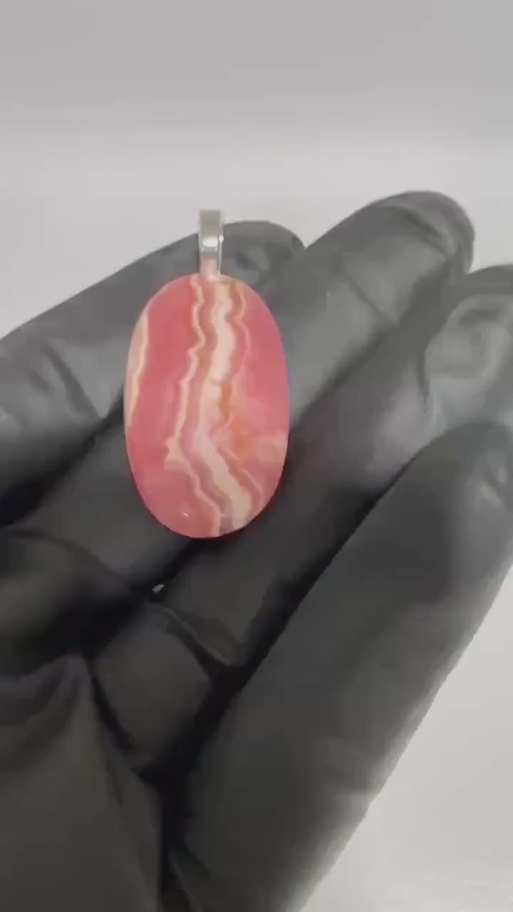 Rhodochrosite pendant, sterling silver plated bail