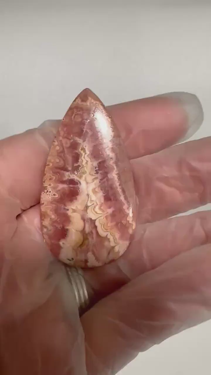 Rhodochrosite cabochon, creamy banding, for jewelry making