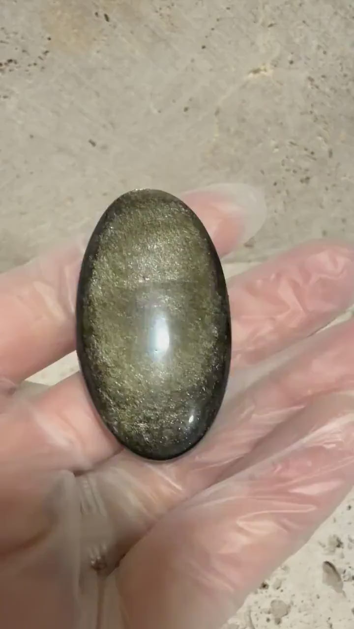 Gold Sheen Obsidian Cabochon, Tall Large Oval, Jalisco Mexico, Natural Gemstone for Jewelry Making