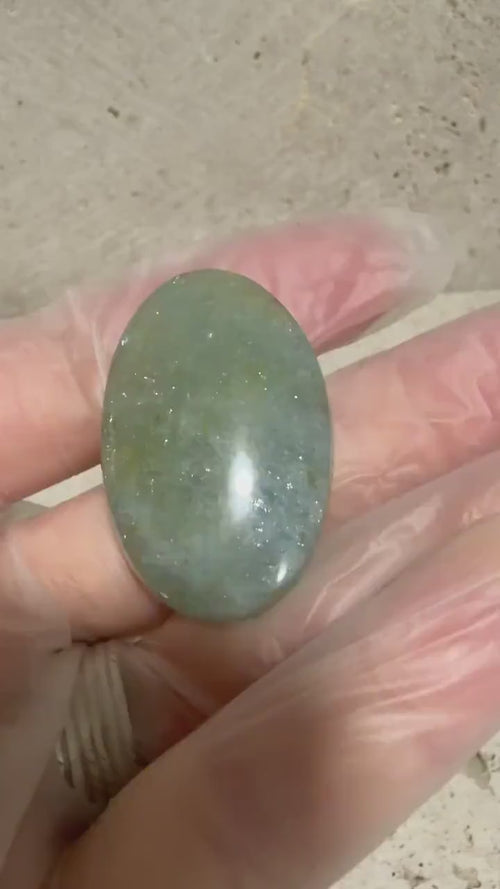 Aquamarine Cabochon, Natural Blue Green Aquamarine, Large Oval Gemstone, Hand Cut Collector Stone