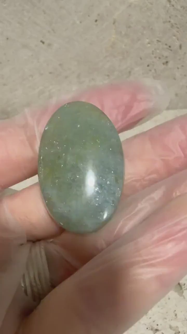 Aquamarine Cabochon, Natural Blue Green Aquamarine, Large Oval Gemstone, Hand Cut Collector Stone