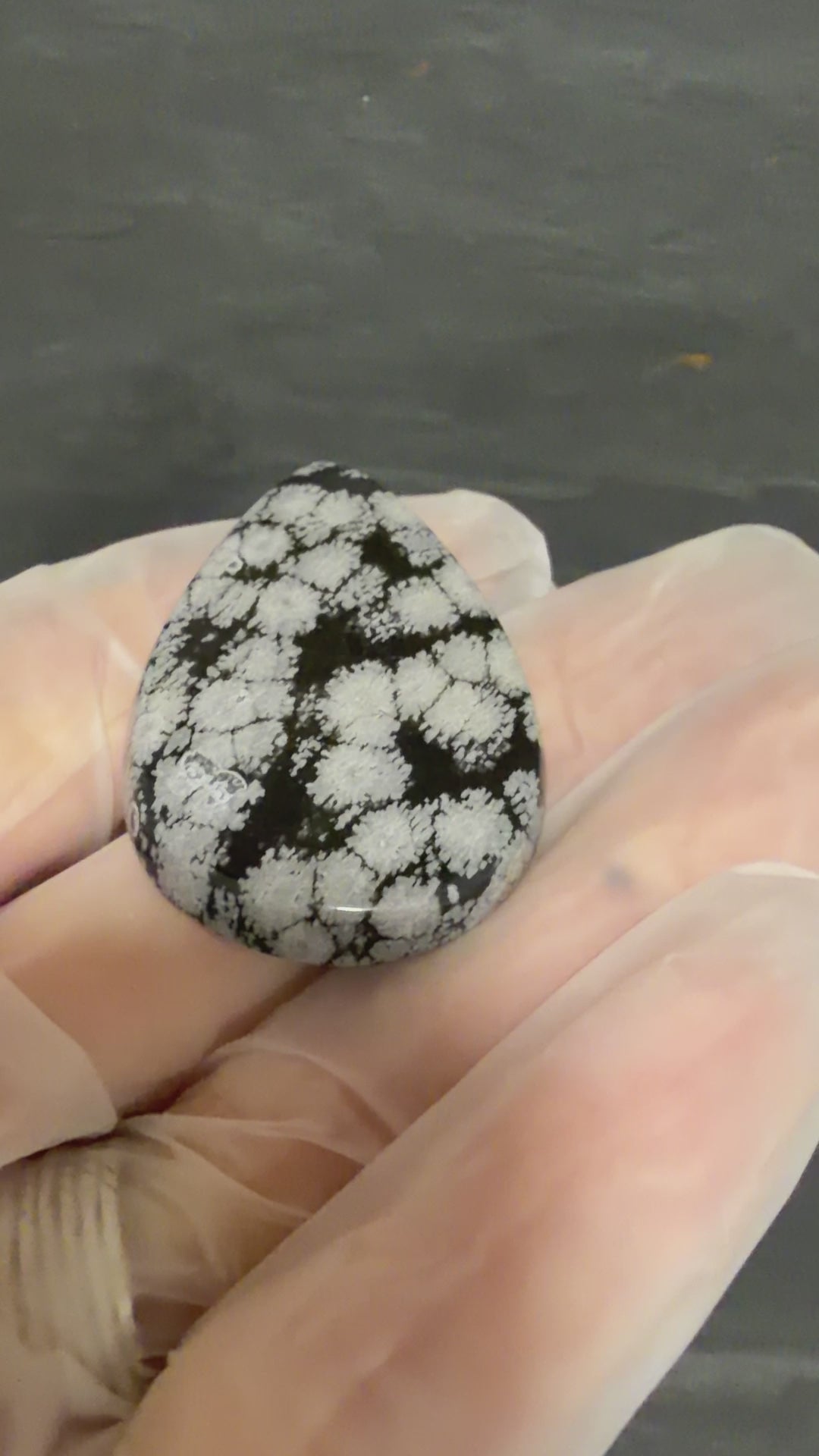 Snowflake Obsidian Cabochon-Hand Cut Teardrop Cab-Dramatic Black and Silver Gemstone-Designer Jewelry Stone-One of a Kind