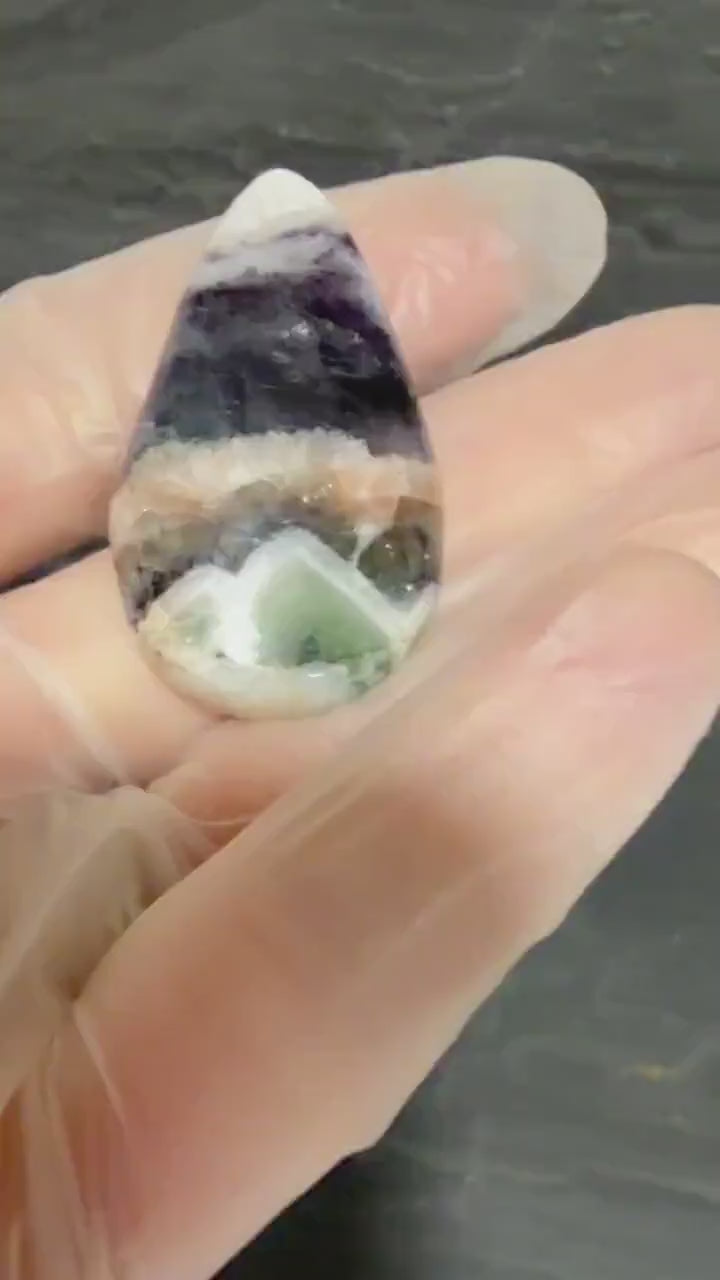 Chevron Fluorite Cabochon, Purple Green Banded Fluorite, Scenic Picture Stone, Hand Cut Gemstone, Jewelry Making Stone