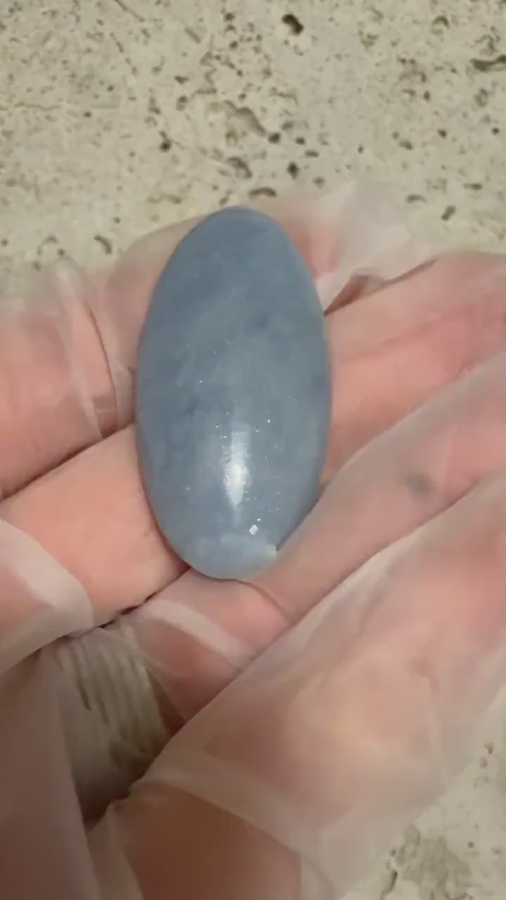 Angelite Cabochon, Large Designer Skinny Oval, Natural Blue Gemstone, Jewelry Making