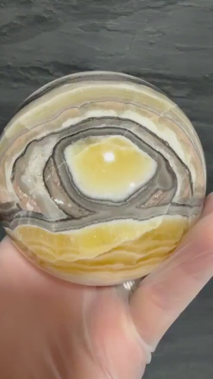 Banded Zebra Onyx Sphere with Eye, 3.3 Inch Multicolor Gemstone Display