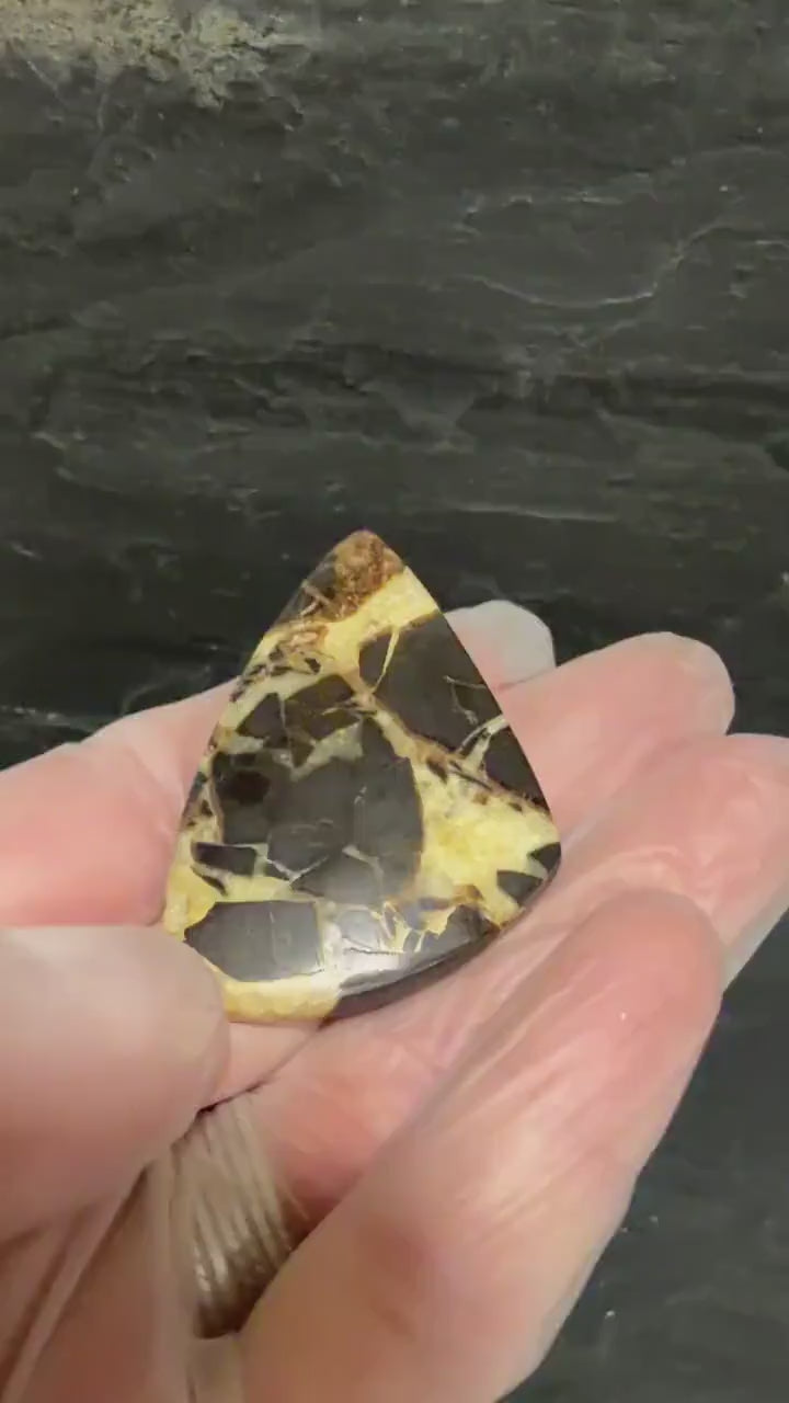 Utah Septarian Cabochon, Large Freeform Gemstone, Golden Calcite & Dark Septarian, Hand Cut Lapidary Cab, Jewelry Making Stone