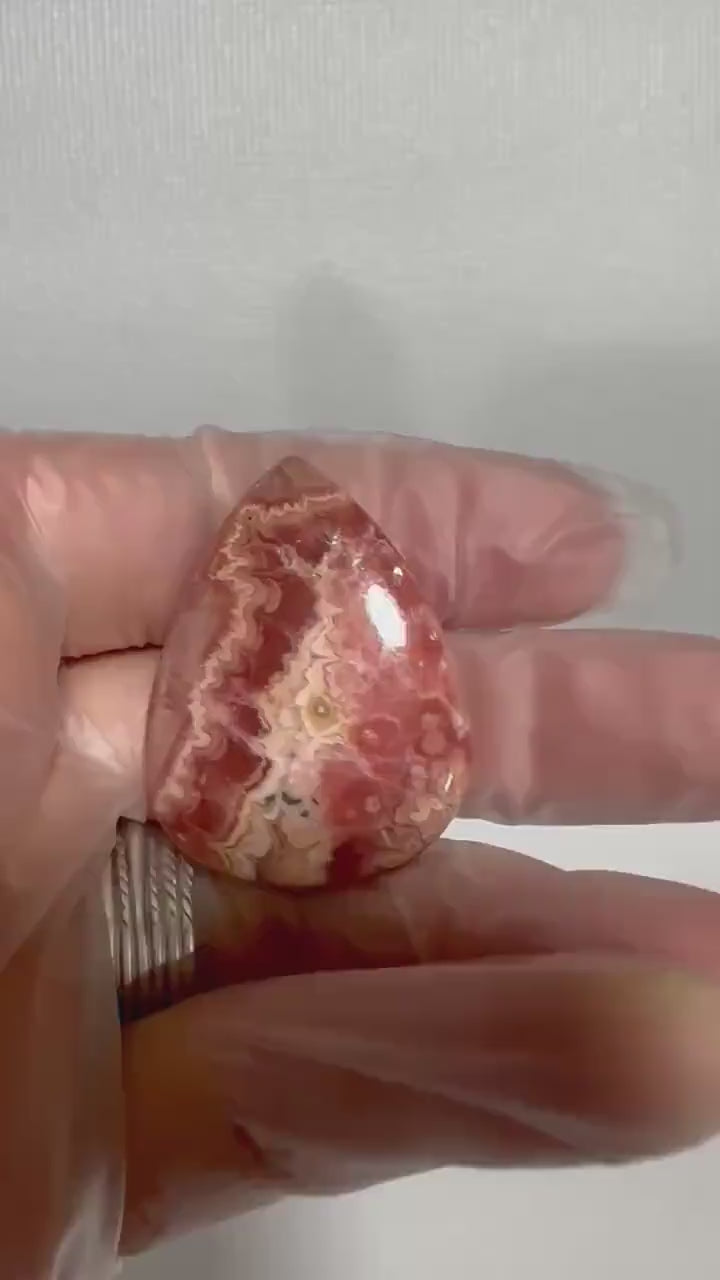 Rhodochrosite cabochon, creamy banding and GEMMY, for jewelry making