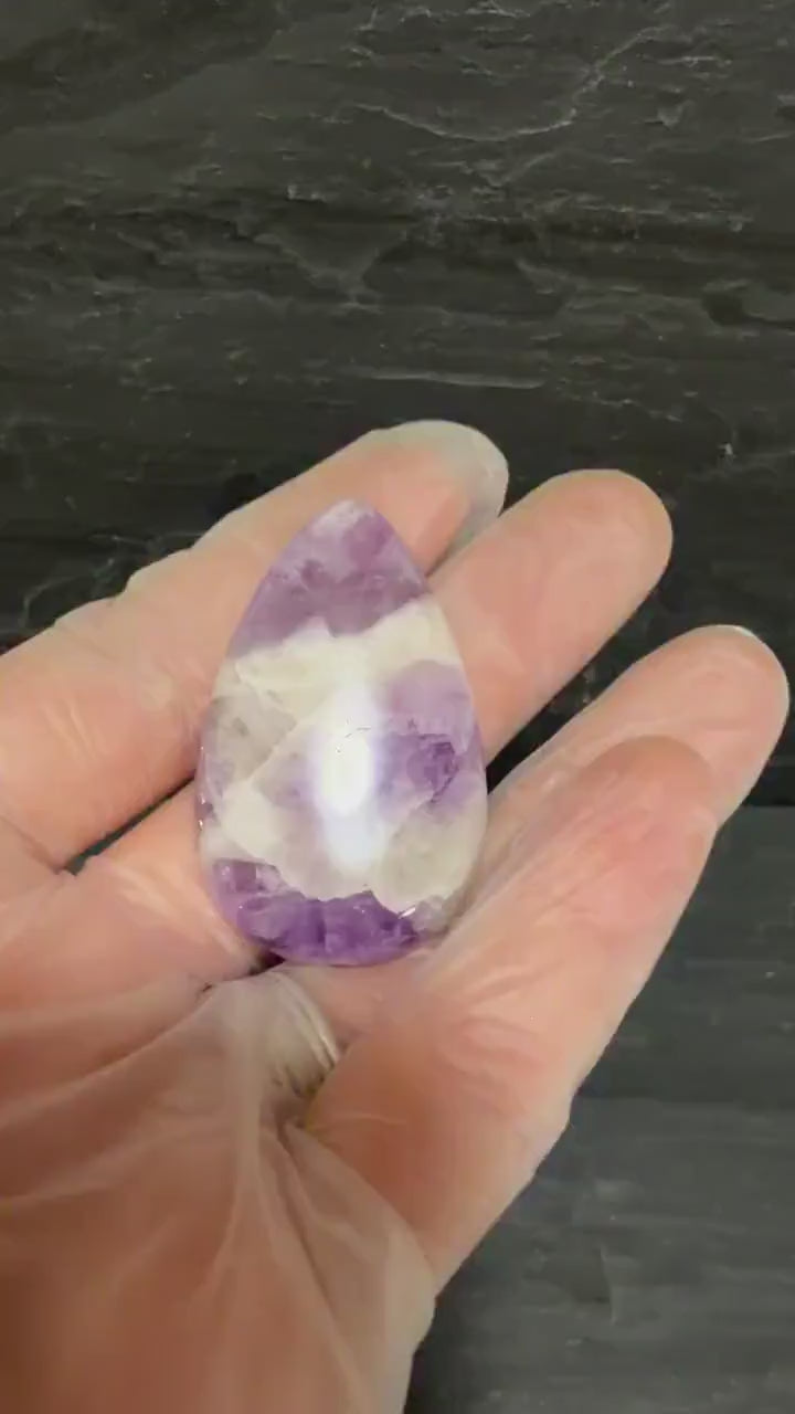 Chevron Amethyst Cabochon, Large Purple Amethyst Teardrop, Hand Cut Gemstone, Wire Wrapping Stone, Silversmith Jewelry Supply