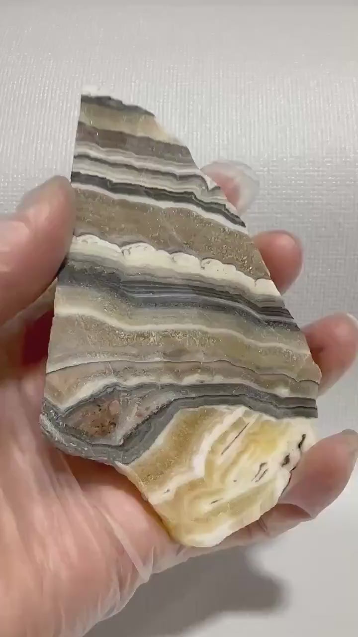 Banded Calcite Zebra Onyx unpolished small slab for lapidary use—GEMMY!
