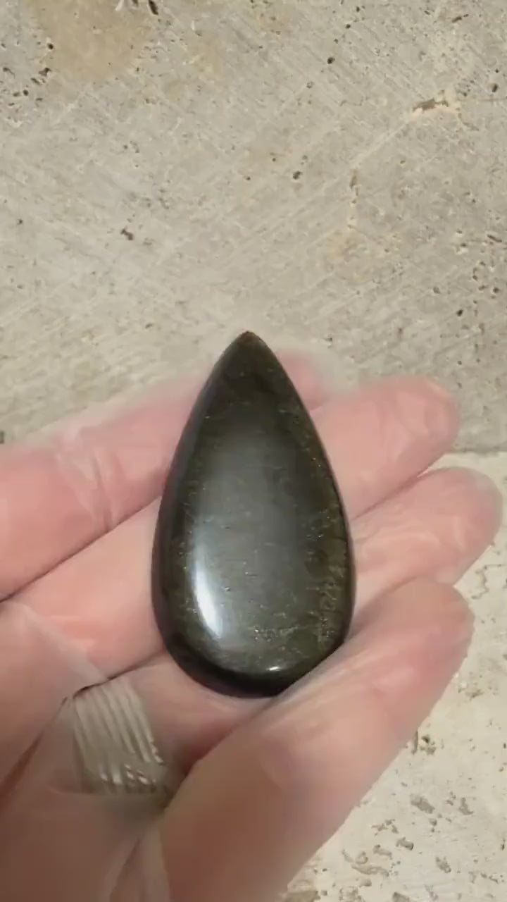Gold Sheen Obsidian Cabochon, Large Teardrop, Jalisco Mexico, Natural Gemstone for Jewelry Making